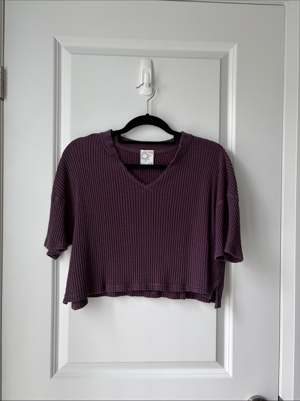 OFFLINE by Aerie Wow! Waffle V Neck Cropped Relaxed Short Sleeve